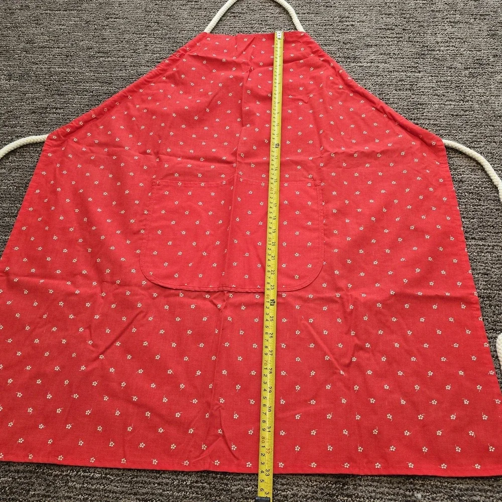 Vintage Sodahl Cottagecore Dotted Floral Red White Kitchen Apron‎ Rope String